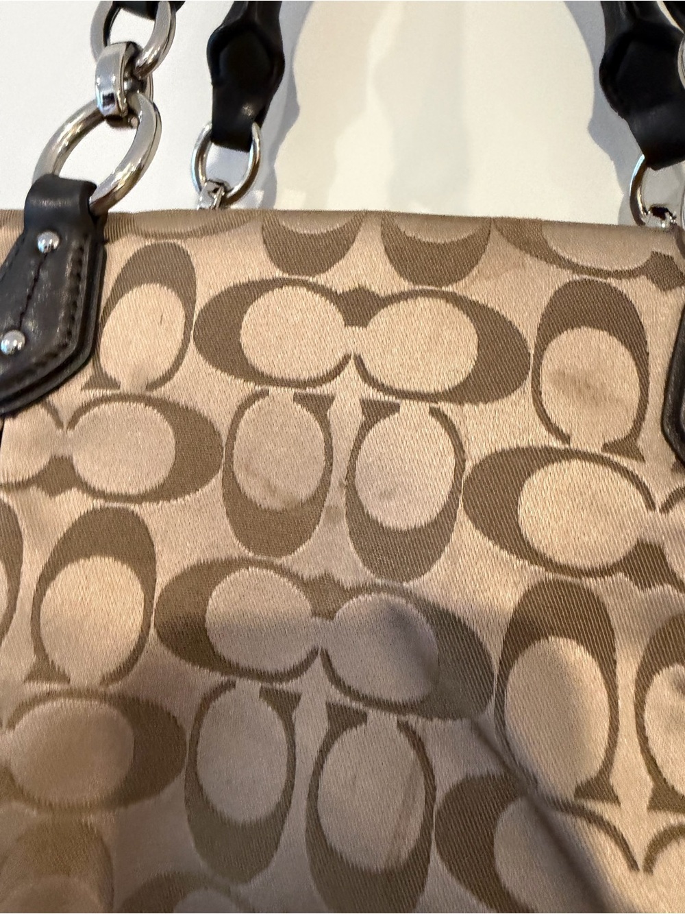 Coach Khaki Signature Jacquard Satchel with Black Leather Trim - Picture 8 of 12